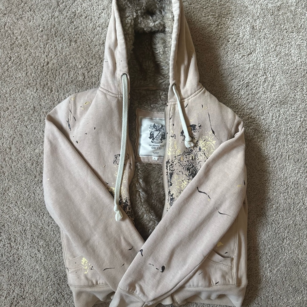y2k Beige Hooded Jacket with Fur Lining